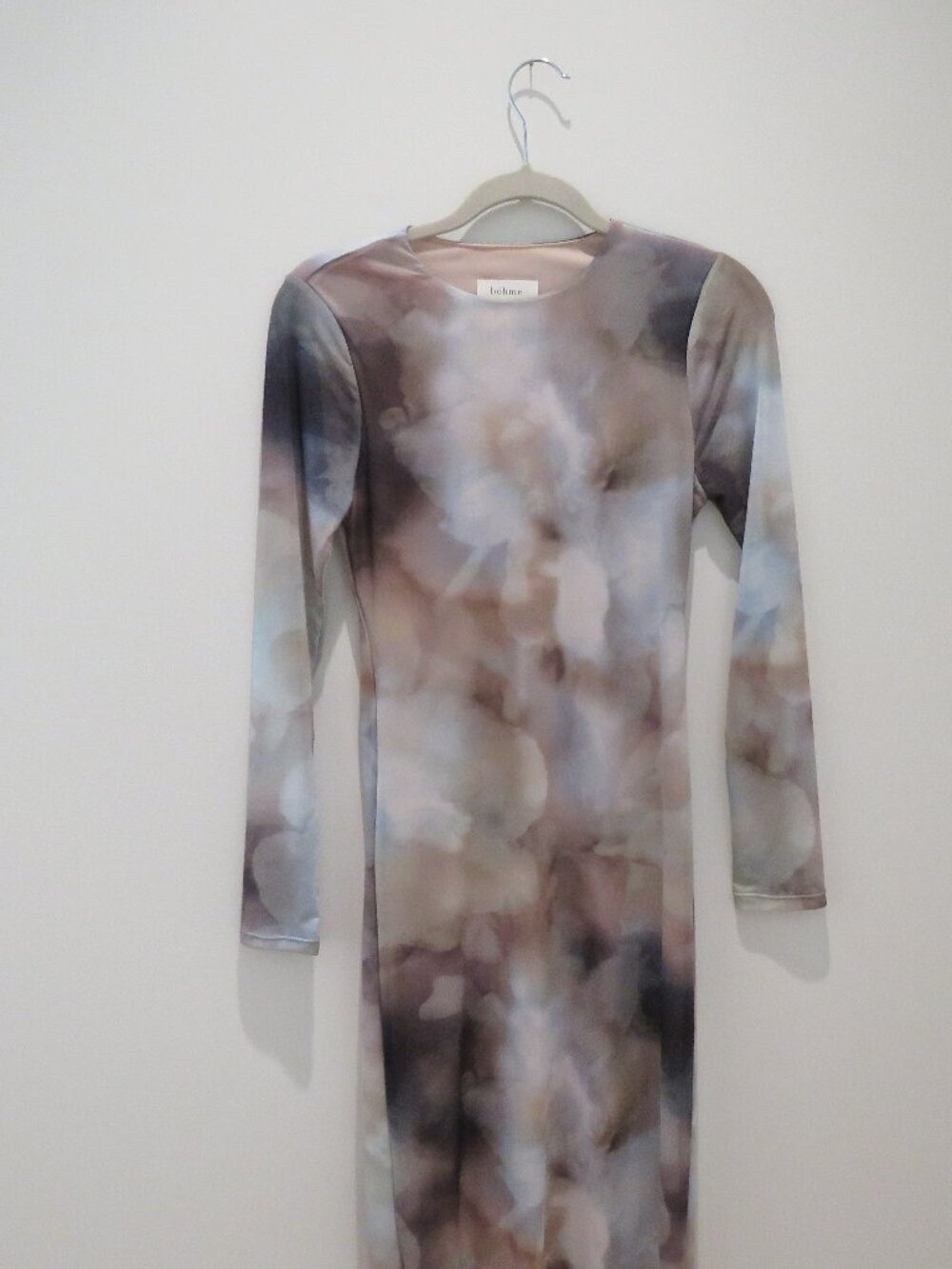 BOHME Jamie Watercolor Bodycon Mesh Maxi Dress XS Neutral Minimalist Abstract - Picture 3 of 15